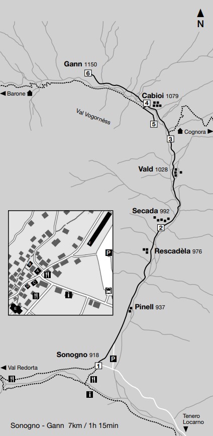 Mappa del sentiero Cabioi - Capanna Cognora